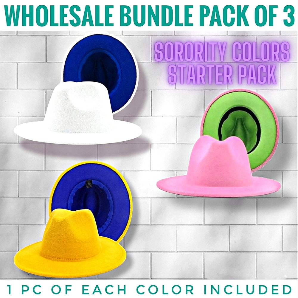 Two Tone Sorority Color Fedora Hats Bundle, Wholesale Bundle Sale, Unisex Hats